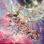 Opere astratte a smalto e spray su tela